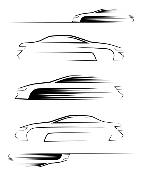 Araba siluetleri kümesi. Yan görünüm.