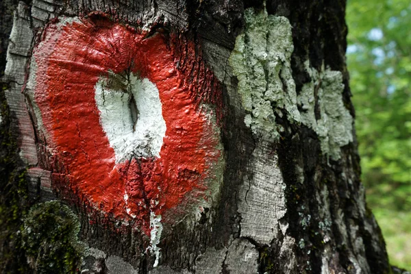 赤いハイキング記号 — ストック写真