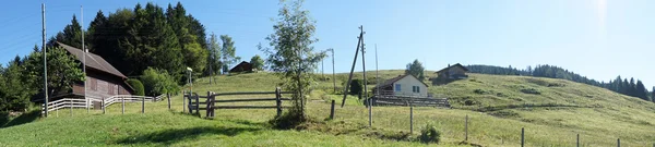 Bauernhäuser und grüne Weiden — Stockfoto