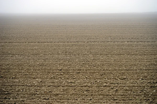 Terras aráveis e névoa — Fotografia de Stock