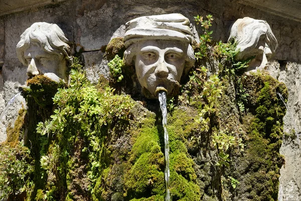 Têtes et fontaine en pierre — Photo