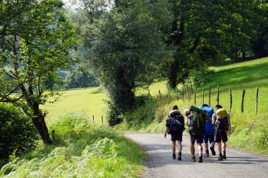 Fransa'nın kırsal alanda yolda Backpackers