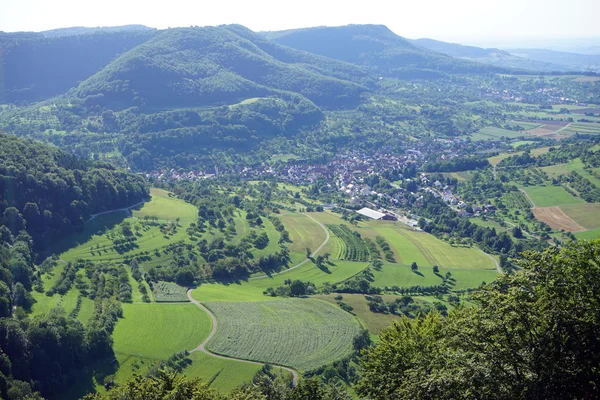 Grønn dal i Schwabisk Alb i Tyskland – stockfoto