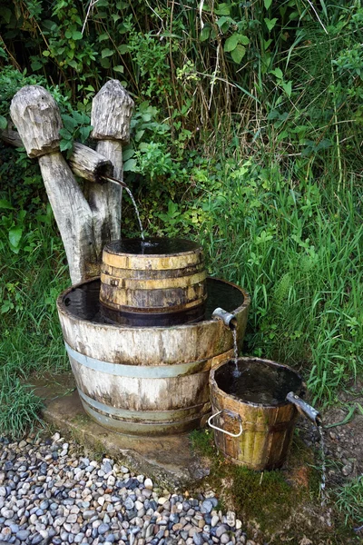 Wooden barrels and grass — Stock Photo, Image