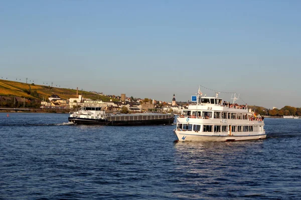 Lanskap Lalu Lintas Sungai Rhine Ruedesheim Rhein Jerman — Stok Foto