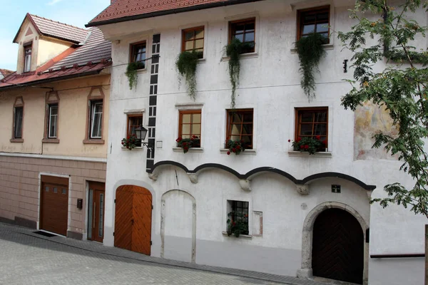 Arquitetura Histórica Skofja Loka Vila Medieval Eslovênia Europa — Fotografia de Stock