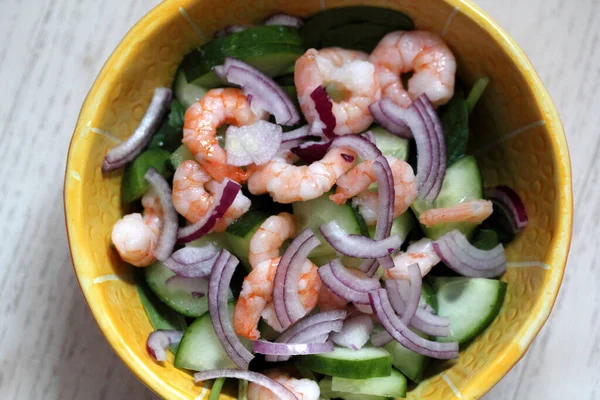 Färsk Vår Läcker Räksallad Makro — Stockfoto