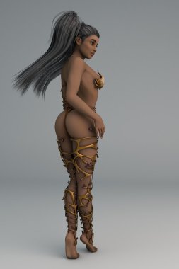 Afrikalı kadın altın seksi zırh