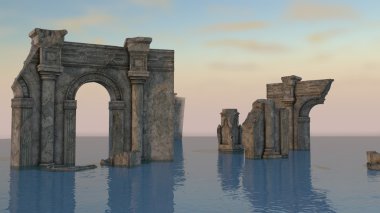 Ancient ruins in water clipart