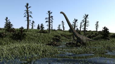 Mamenchisaurus çim arazi üzerinde