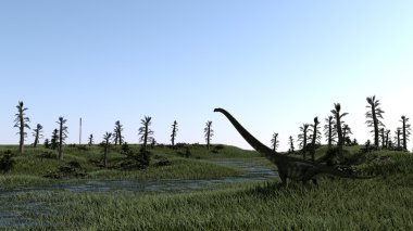 Mamenchisaurus çim arazi üzerinde