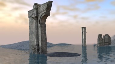 Ancient ruins in water clipart
