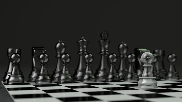 Glass pawn against black chess set — Stock Photo, Image