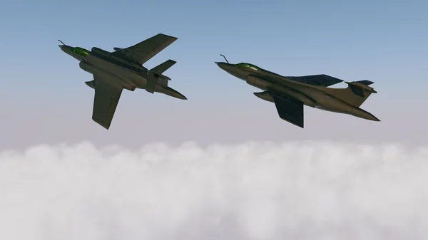 Bulutların üzerinde askeri uçak — Stok fotoğraf