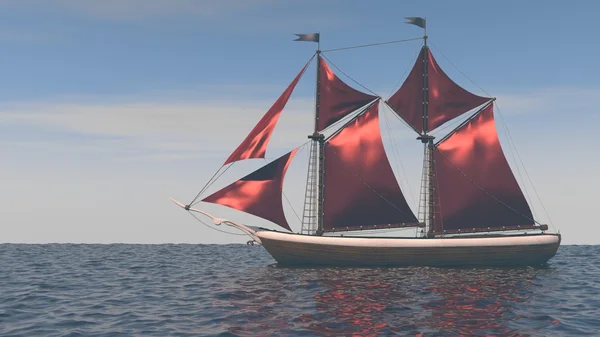 Bateau avec des ventes rouges — Photo