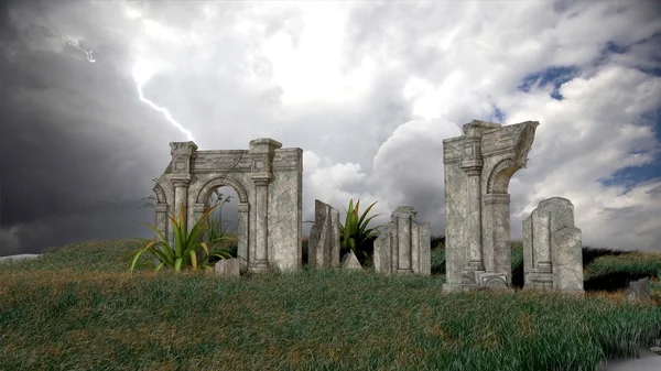 Oude ruïnes onder stormachtige hemel — Stockfoto