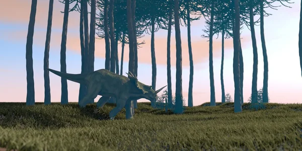 Styracosaurus 在草丛中行走 — 图库照片
