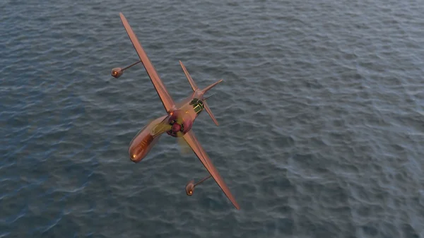 Wasserflugzeug fliegt über den Ozean — Stockfoto