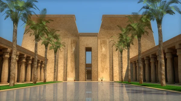 Egyptiska palace med palmer — Stockfoto