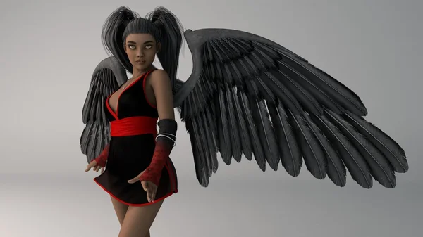 African woman as black angel — Stock Photo, Image