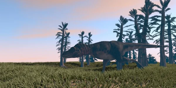 Běh tarbosaurus v západu slunce — Stock fotografie