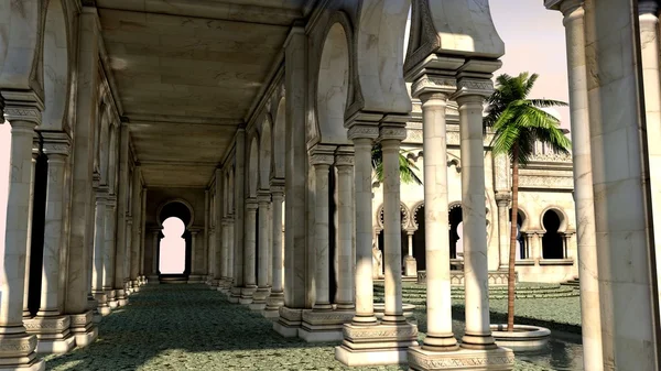 Egyptský palác s palmami — Stock fotografie