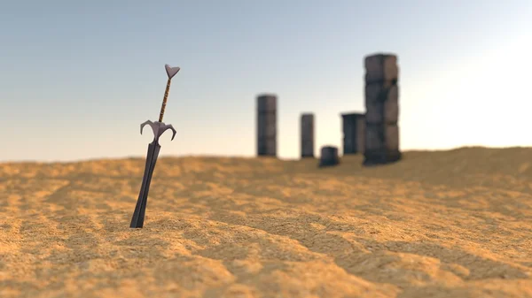 모래 폐허에 있는 칼 — 스톡 사진