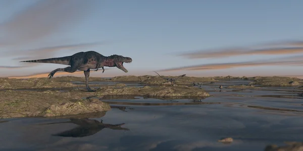 การล่าสัตว์ Tarbosaurus ในตอนเย็น — ภาพถ่ายสต็อก