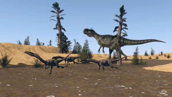 Monolophosaurus lov v poušti — Stock fotografie