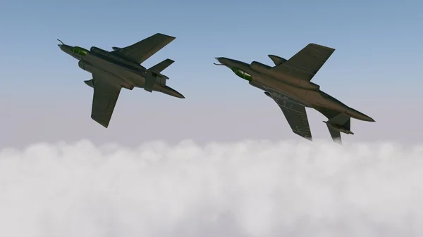 Aeronaves militares sobre nubes — Foto de Stock