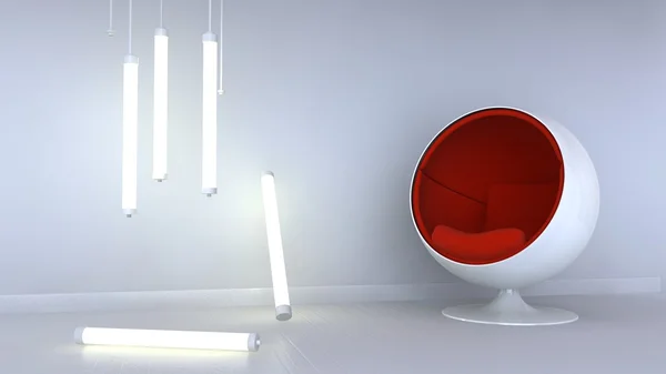 Cadeira moderna e lâmpadas penduradas Imagens De Bancos De Imagens