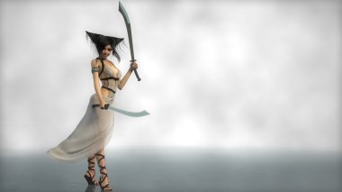 Genç elf kızı ile kılıç