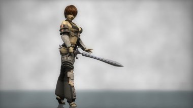warrior girl in heavy armor clipart