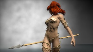 Mızrak ile savaşçı kız