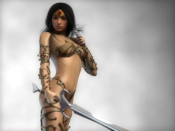 Menina guerreira com espada — Fotografia de Stock