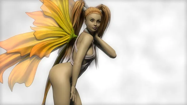 Víla dívka s oranžovou křídla — Stock fotografie