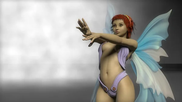 Fairy flicka med blå vingar — Stockfoto