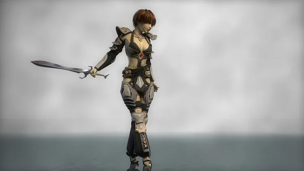 Warrior girl in heavy armor — Stock Photo, Image