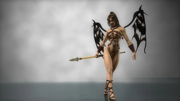 Demonic strong girl with spear — Stock Photo, Image