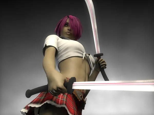 Sexy girl with swords — Stock Photo, Image