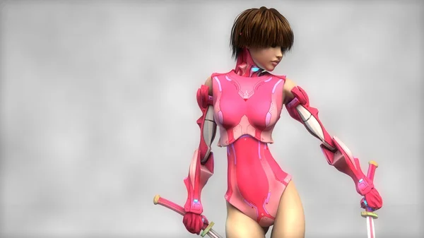 Cyber girl warrior in pink armor — Stock Photo, Image