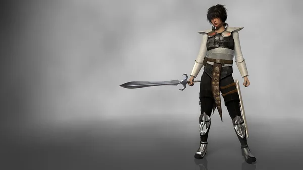 Warrior girl in leather armor with sword — Stock Photo, Image