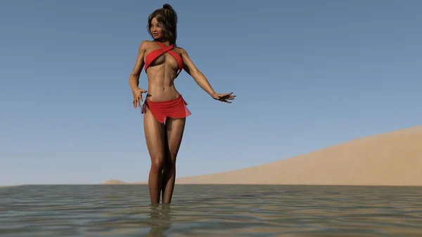 Asian girl in red swimsuit — Stock Photo, Image