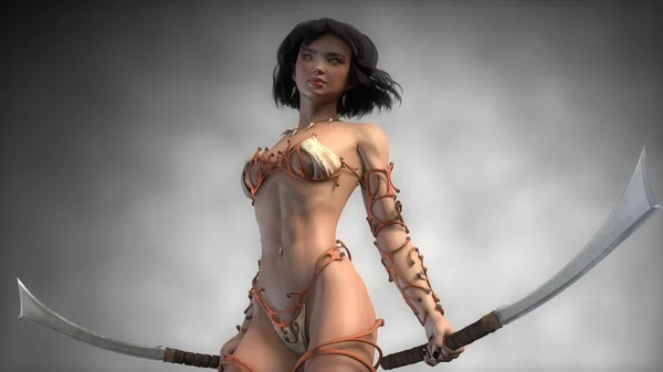 Asiático guerrero chica con espadas —  Fotos de Stock