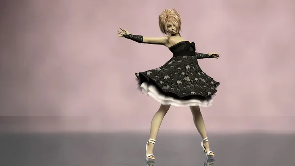 Танцующая девушка в широком платье — стоковое фото