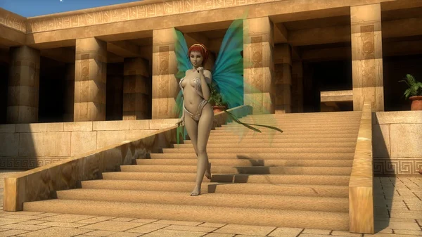 Hada con alas verdes en palacio del desierto —  Fotos de Stock