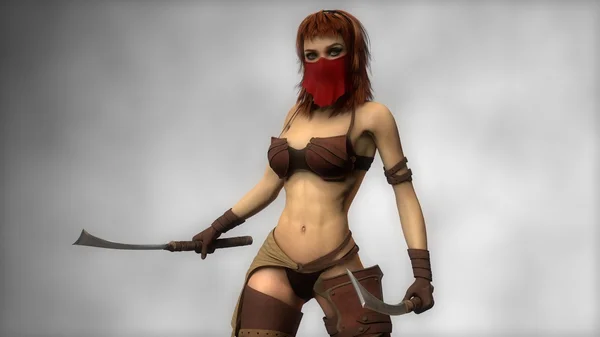 Menina guerreira em véu vermelho — Fotografia de Stock