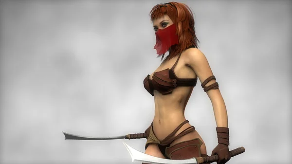 Chica guerrera en velo rojo —  Fotos de Stock