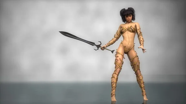 Fantasy asian warrior girl — Stock Photo, Image