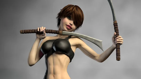 Warrior girl with two swords — Stock Photo, Image